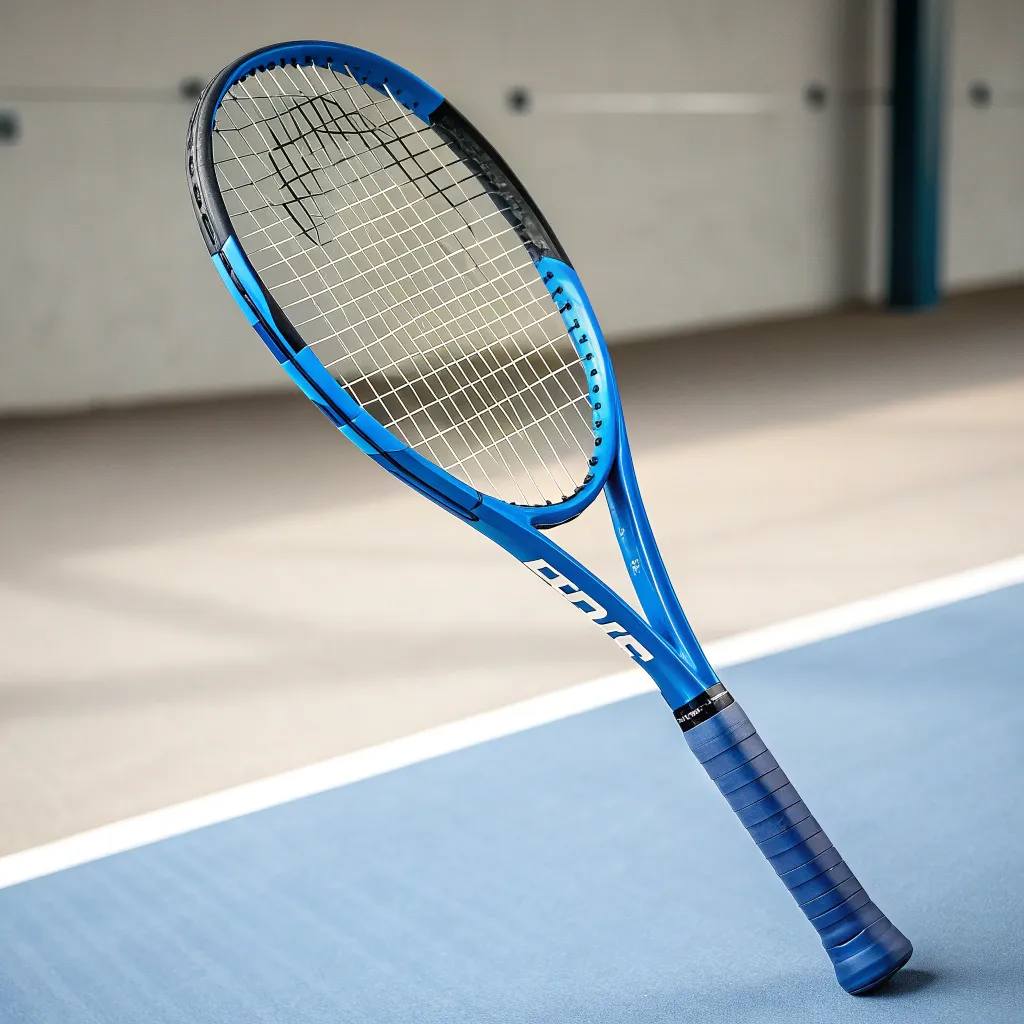 Tennis racket with blue grip